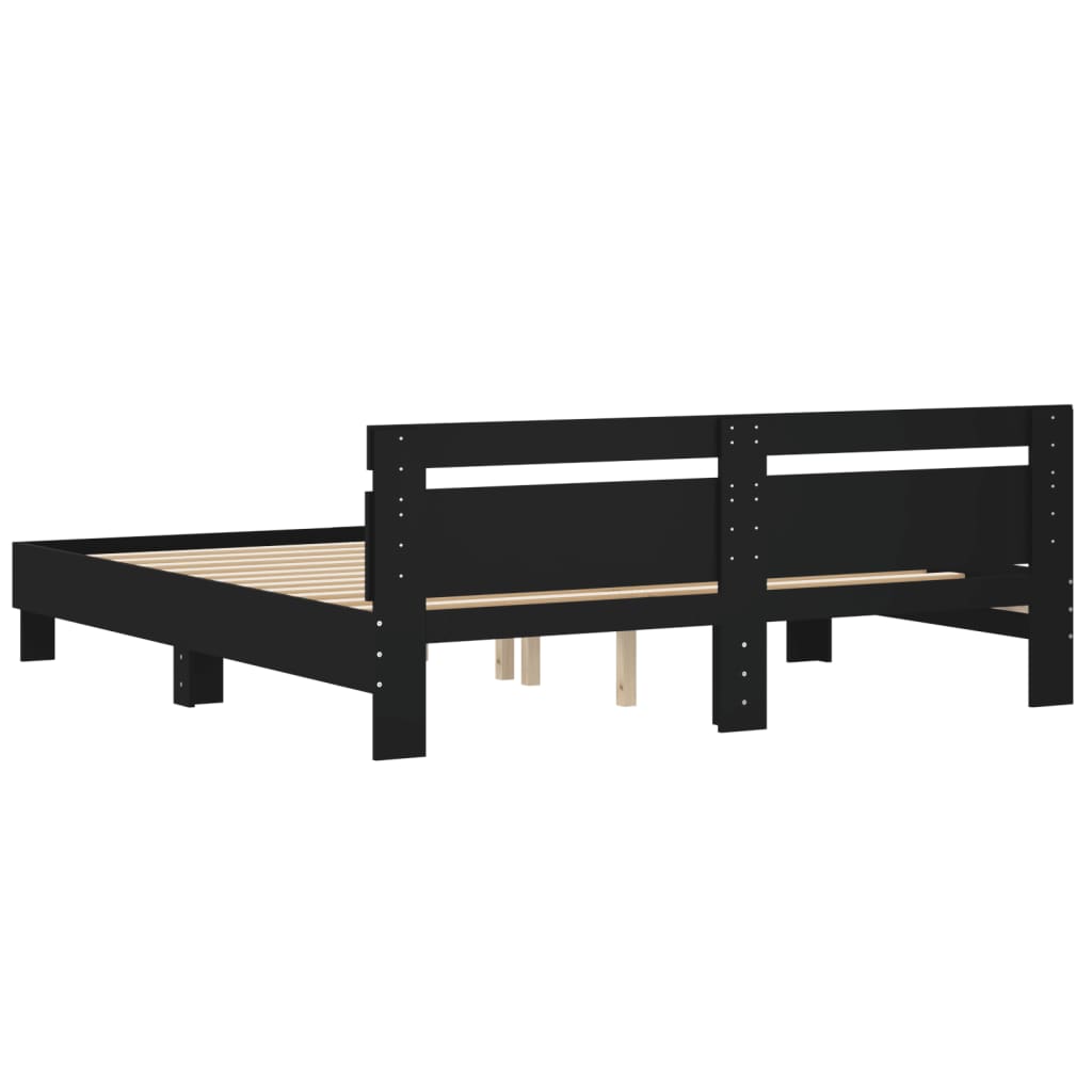 sengeramme med sengegavl 160x200 cm konstrueret træ sort