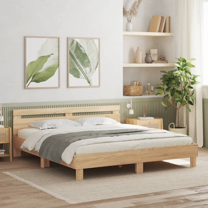 sengeramme med sengegavl 160x200 cm konstrueret træ sonoma-eg