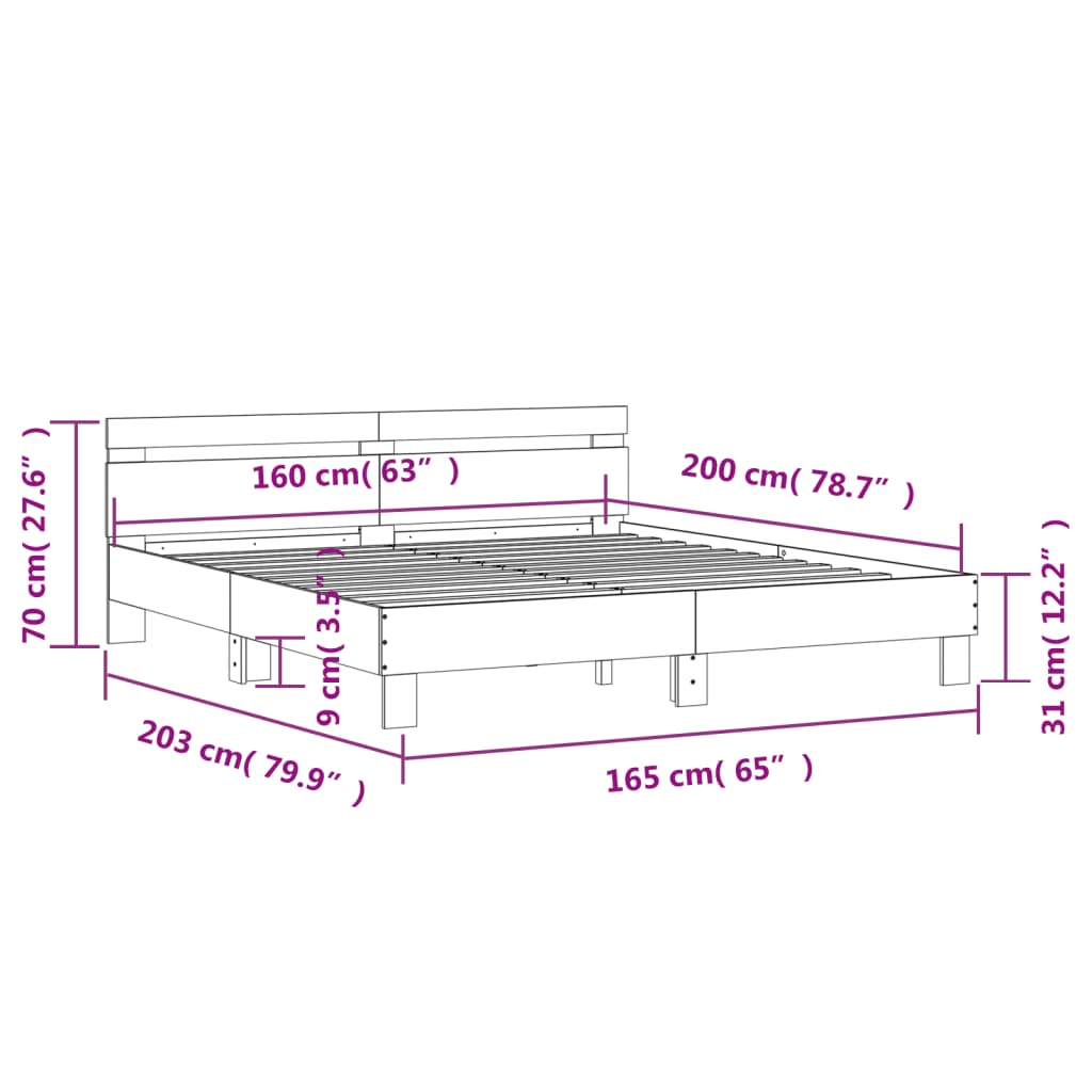 sengeramme med sengegavl 160x200 cm konstrueret træ sonoma-eg
