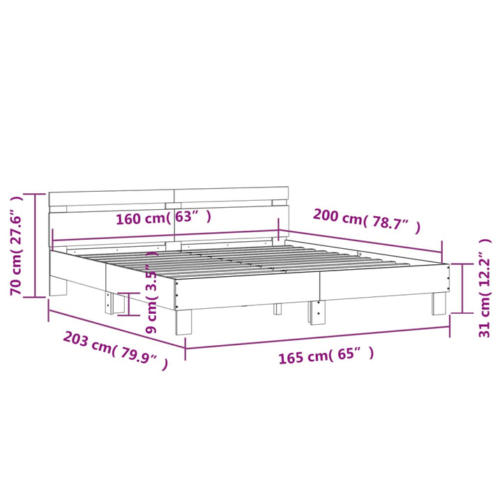 sengeramme med sengegavl 160x200 cm konstrueret træ sonoma-eg
