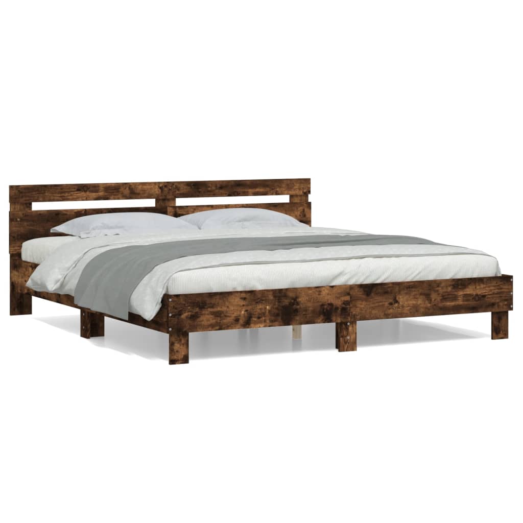 sengeramme med sengegavl 160x200 cm konstrueret træ røget eg