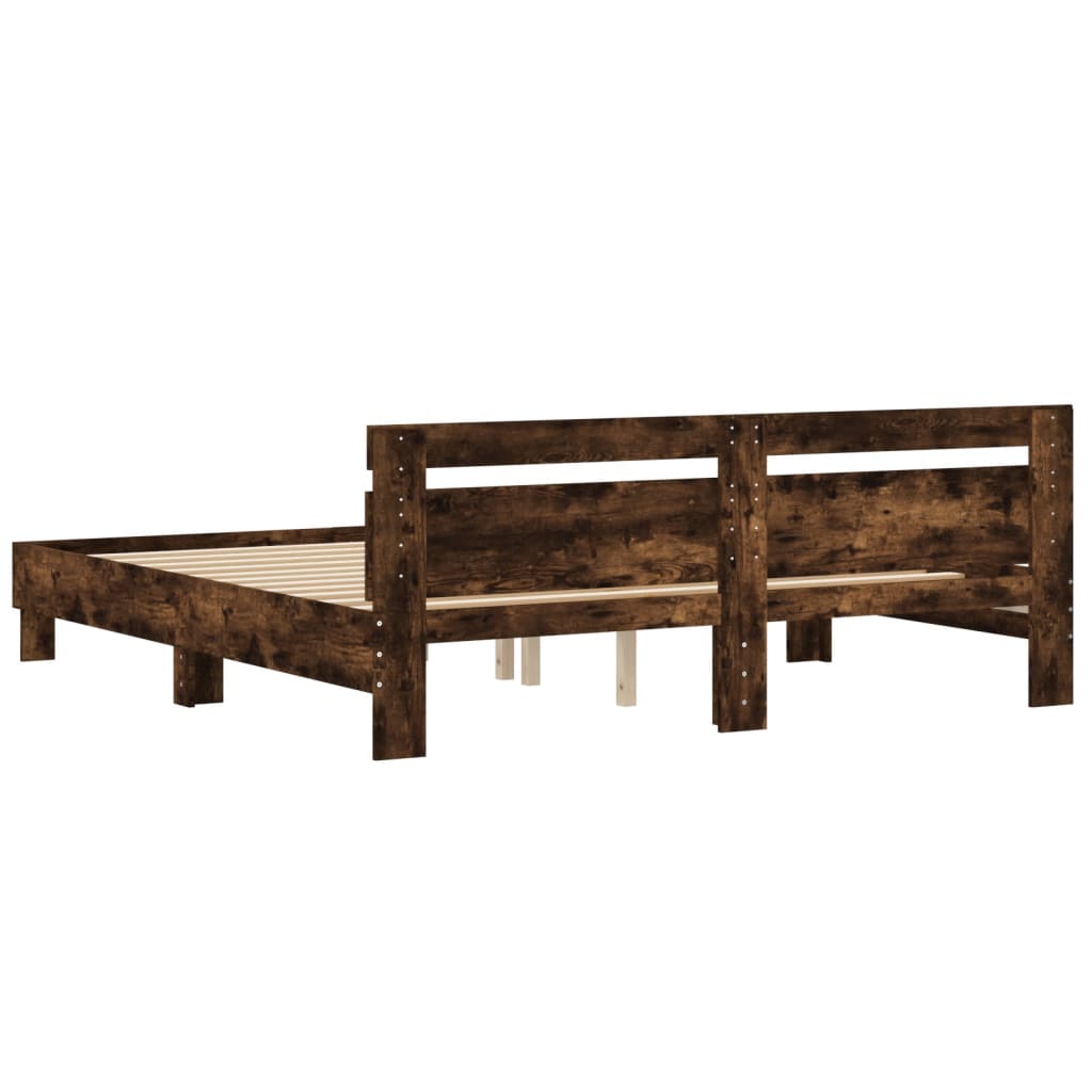 sengeramme med sengegavl 160x200 cm konstrueret træ røget eg