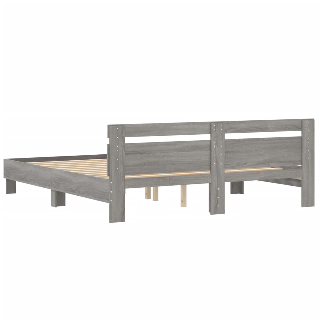 sengeramme med sengegavl 160x200 cm konstrueret træ grå sonoma