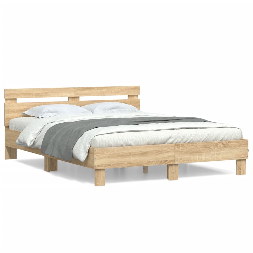 sengeramme med sengegavl 150x200 cm konstrueret træ sonoma-eg