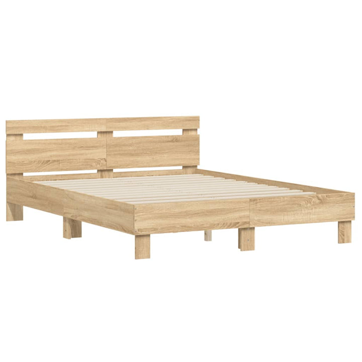 sengeramme med sengegavl 150x200 cm konstrueret træ sonoma-eg