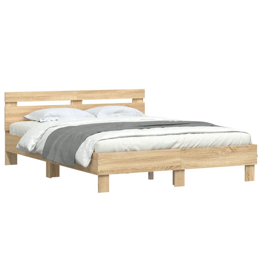 sengeramme med sengegavl 150x200 cm konstrueret træ sonoma-eg