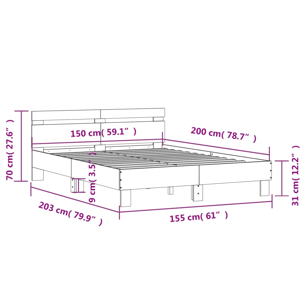 sengeramme med sengegavl 150x200 cm konstrueret træ sonoma-eg