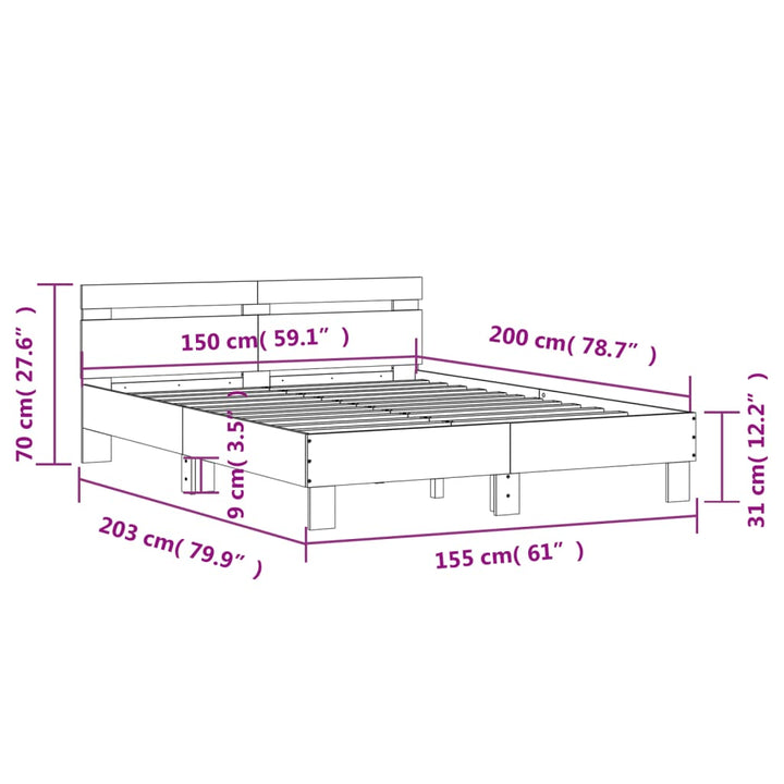 sengeramme med sengegavl 150x200 cm konstrueret træ sonoma-eg