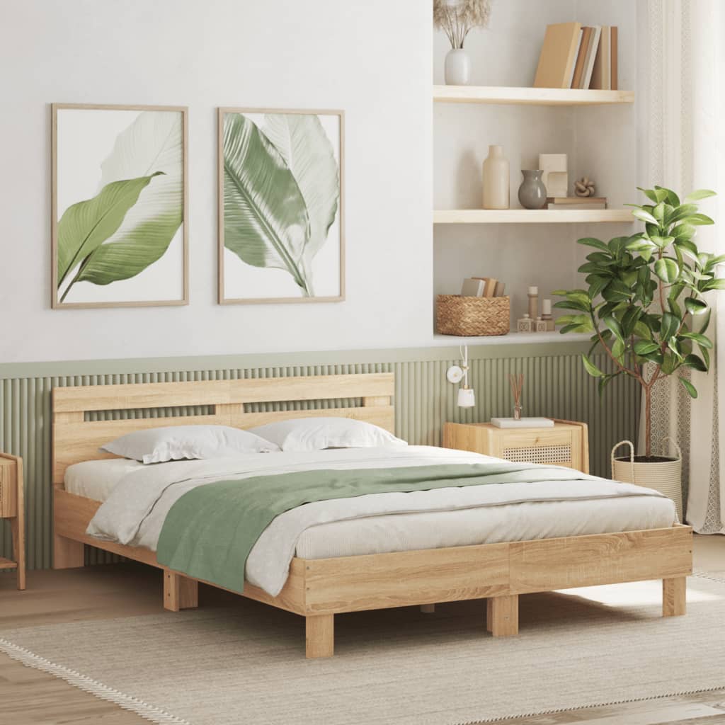 sengeramme med sengegavl 150x200 cm konstrueret træ sonoma-eg