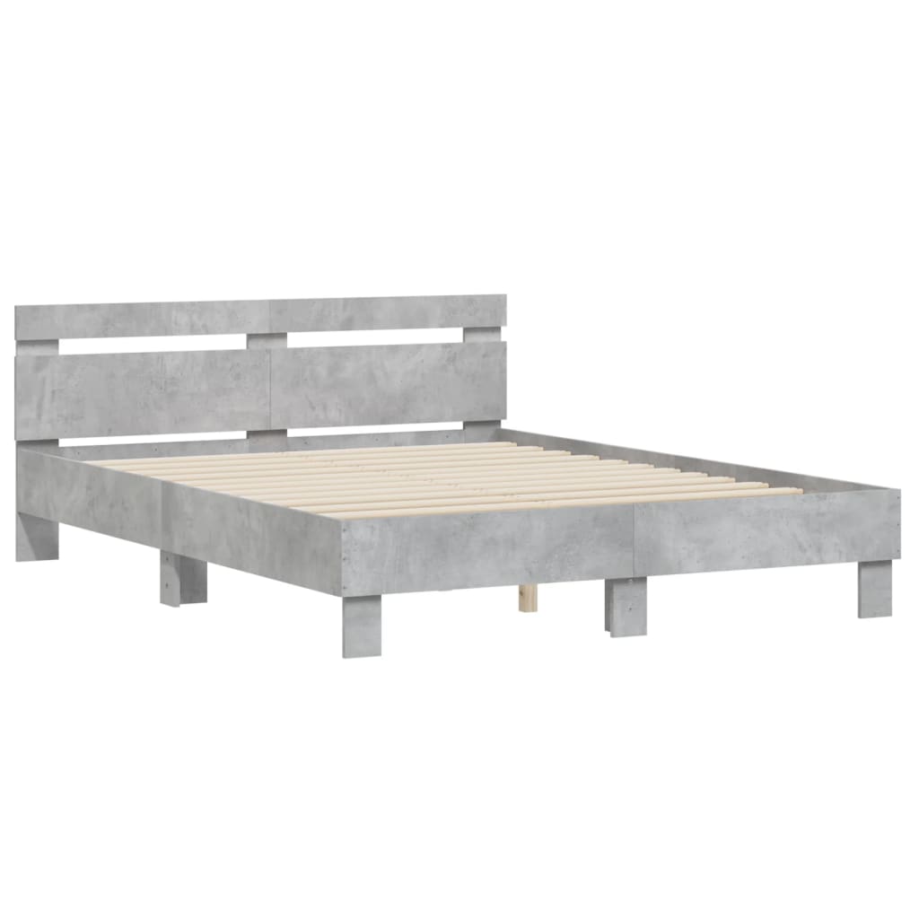 sengeramme med sengegavl 150x200 cm konstrueret træ betongrå