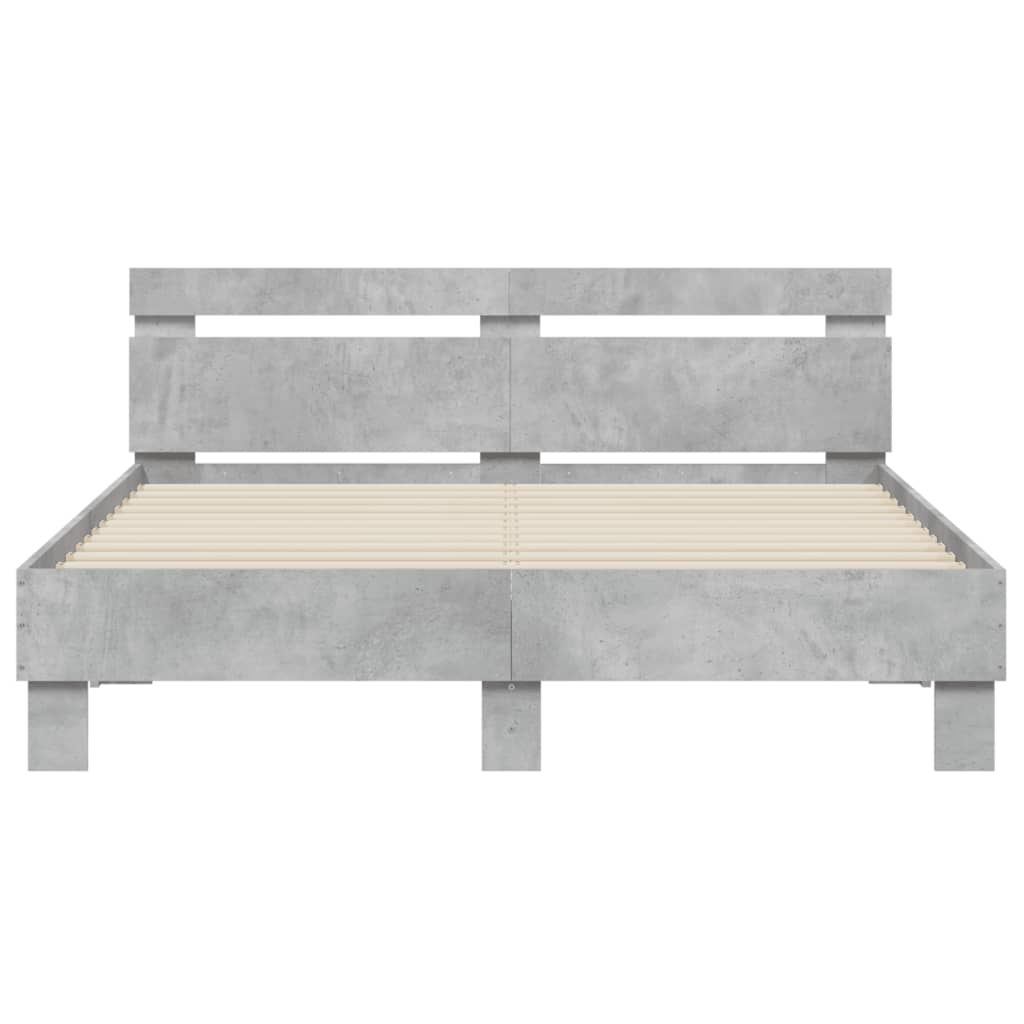 sengeramme med sengegavl 150x200 cm konstrueret træ betongrå