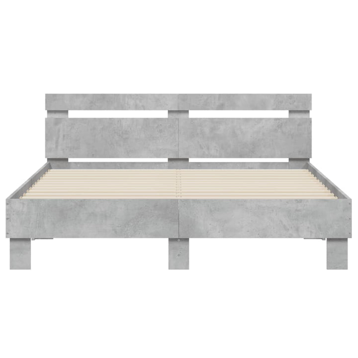 sengeramme med sengegavl 150x200 cm konstrueret træ betongrå