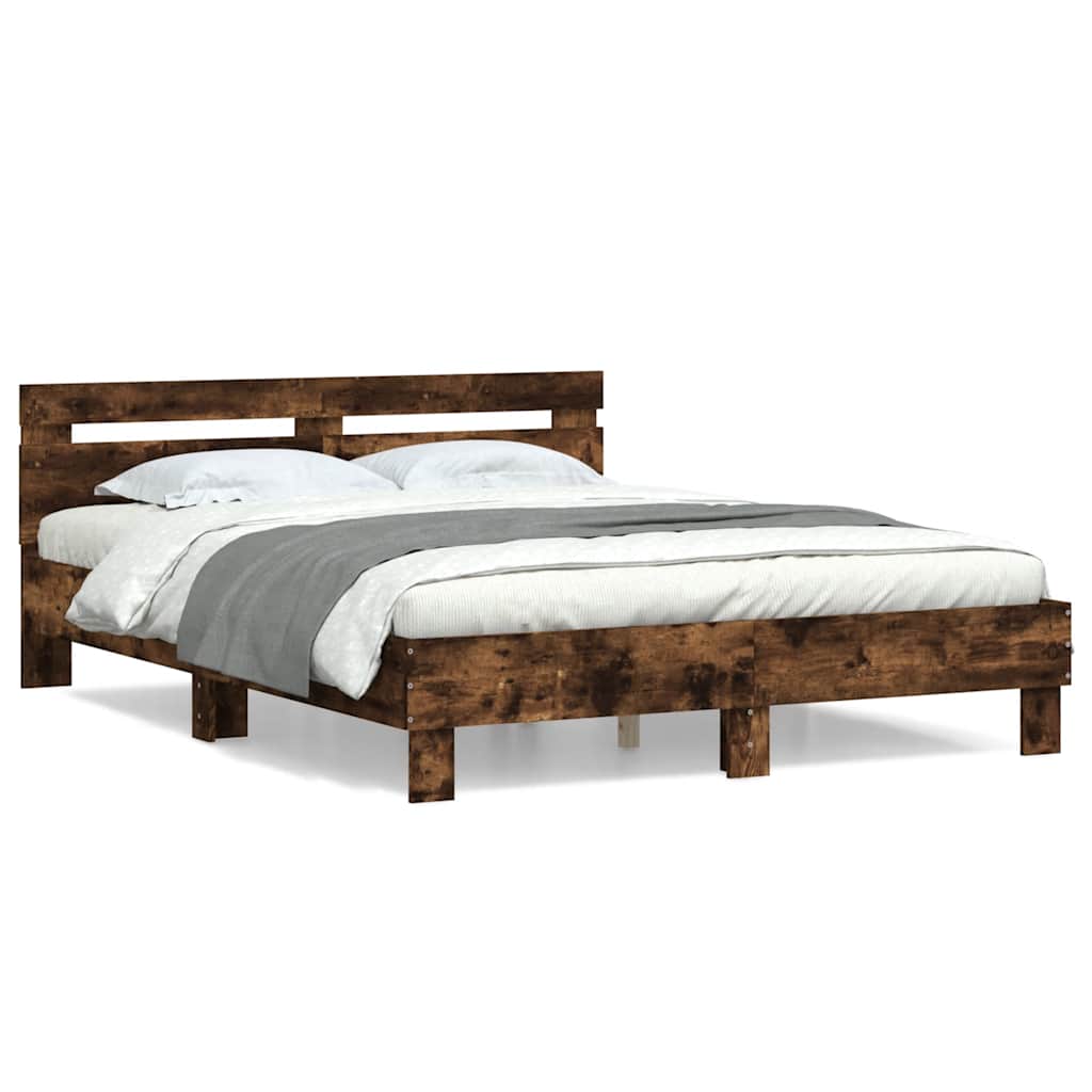 sengeramme med sengegavl 150x200 cm konstrueret træ røget eg