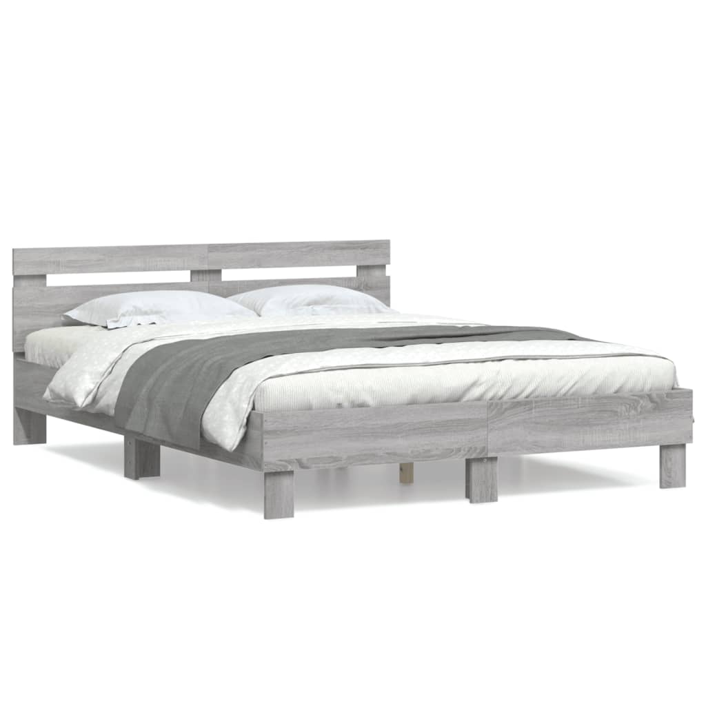 sengeramme med sengegavl 150x200 cm konstrueret træ grå sonoma