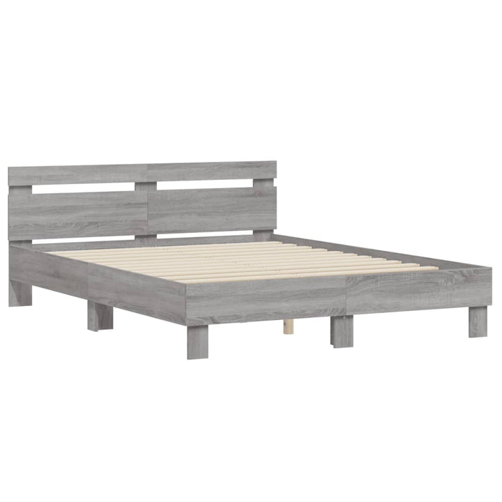 sengeramme med sengegavl 150x200 cm konstrueret træ grå sonoma