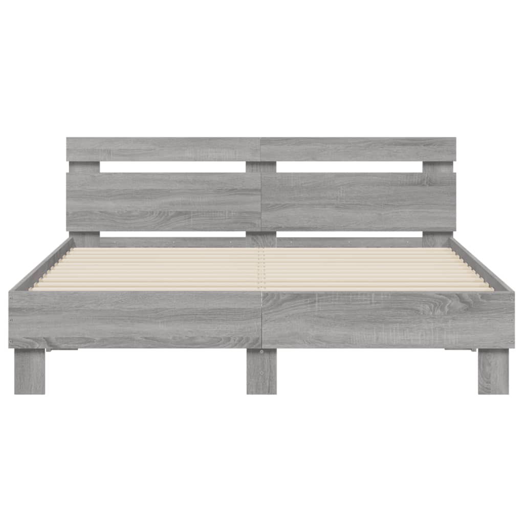 sengeramme med sengegavl 150x200 cm konstrueret træ grå sonoma