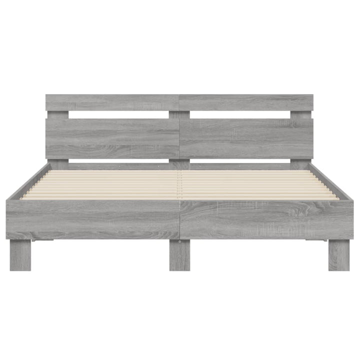 sengeramme med sengegavl 150x200 cm konstrueret træ grå sonoma