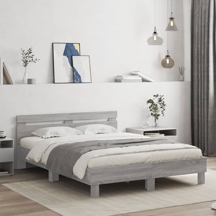 sengeramme med sengegavl 150x200 cm konstrueret træ grå sonoma