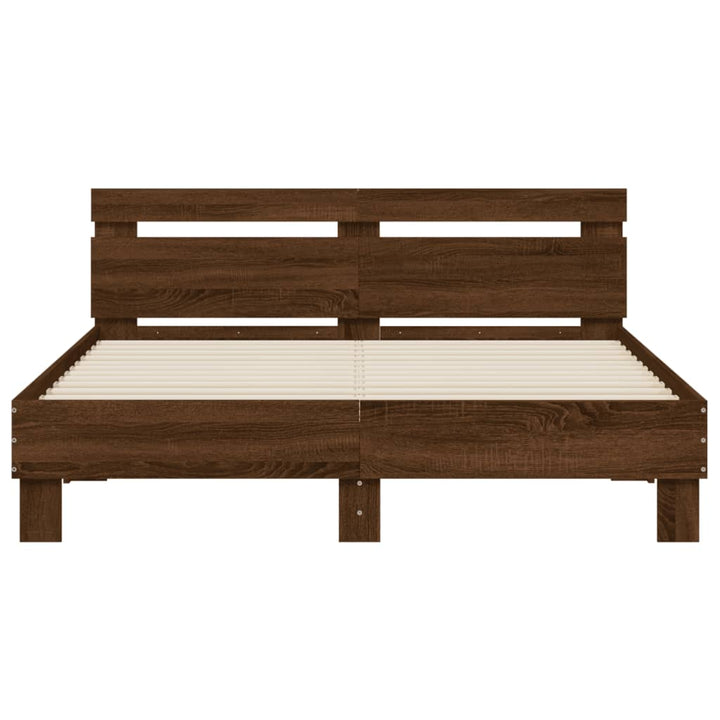 sengeramme med sengegavl 150x200 cm konstrueret træ brunt eg