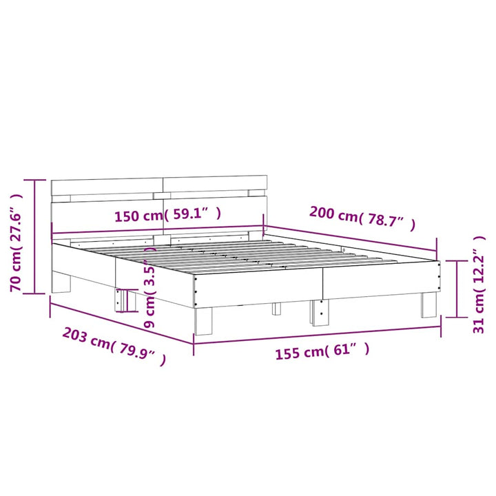 sengeramme med sengegavl 150x200 cm konstrueret træ brunt eg