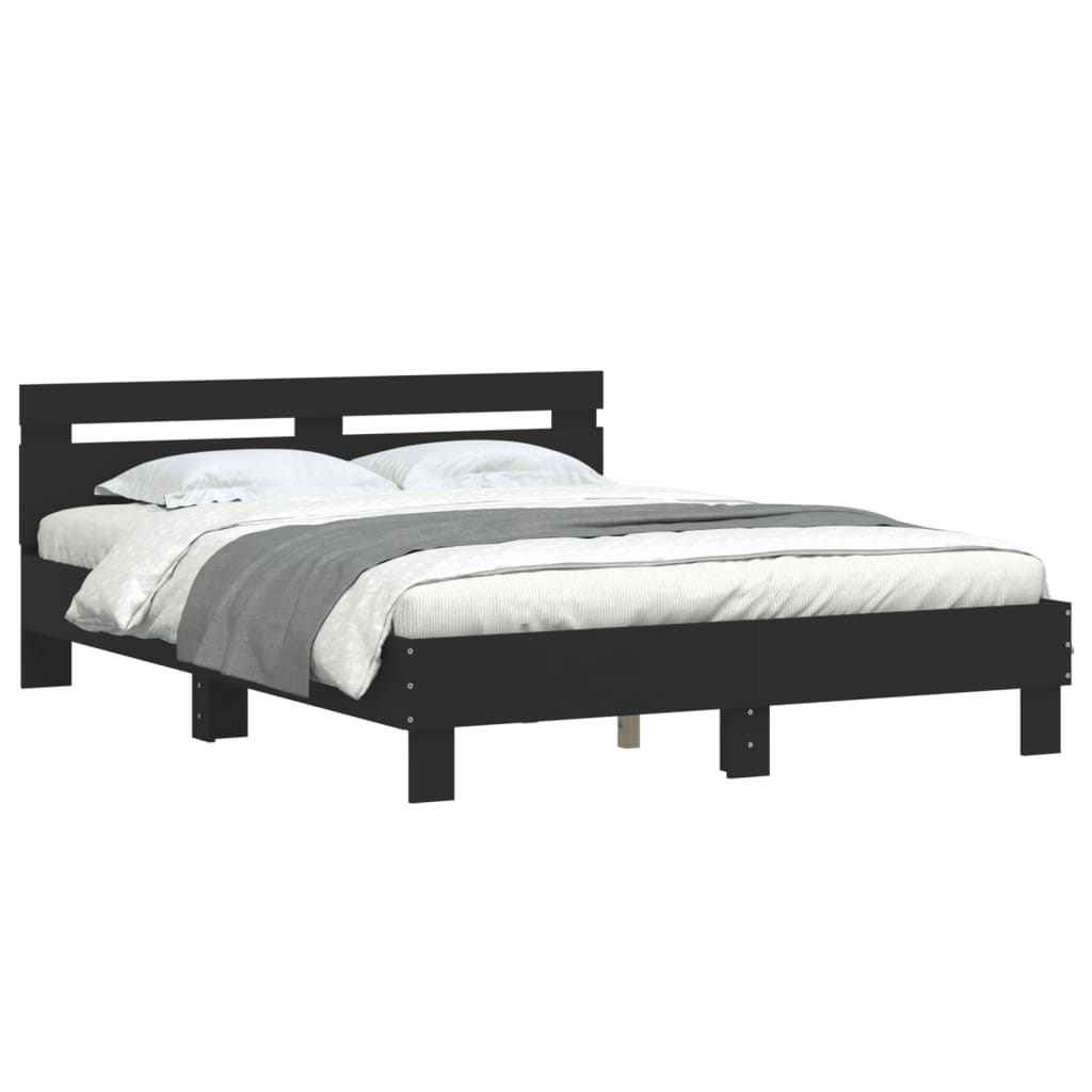 sengeramme med sengegavl 140x200 cm konstrueret træ sort