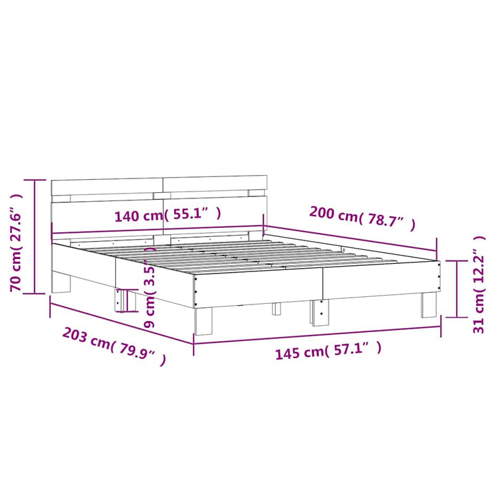 sengeramme med sengegavl 140x200 cm konstrueret træ sort