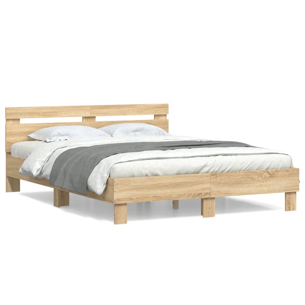 sengeramme med sengegavl 140x200 cm konstrueret træ sonoma-eg