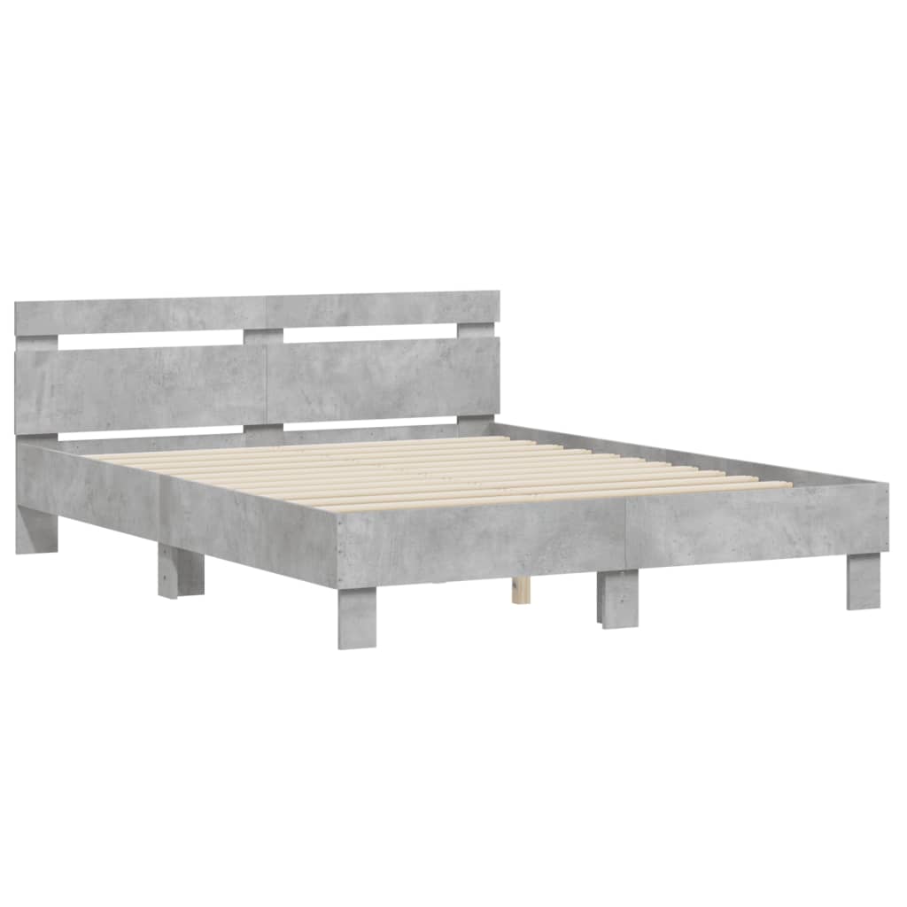 sengeramme med sengegavl 140x200 cm konstrueret træ betongrå