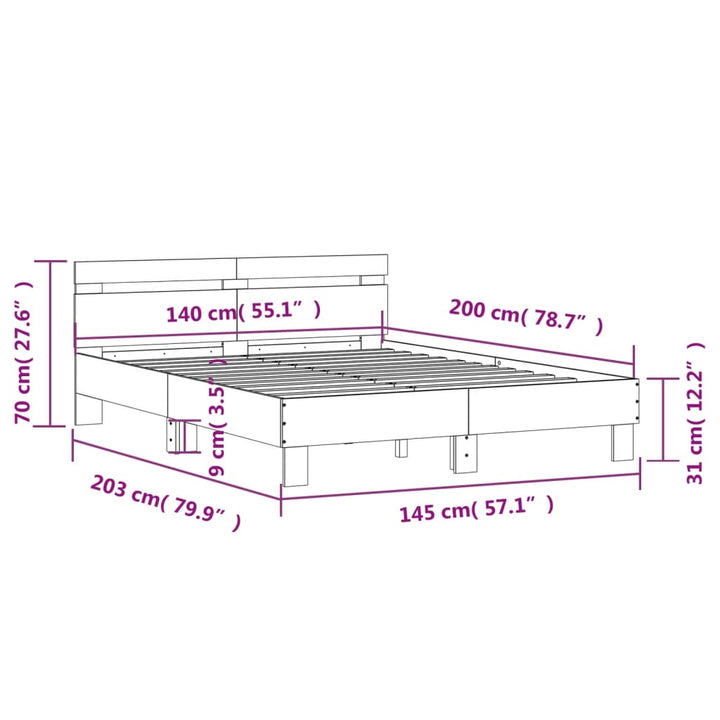 sengeramme med sengegavl 140x200 cm konstrueret træ betongrå