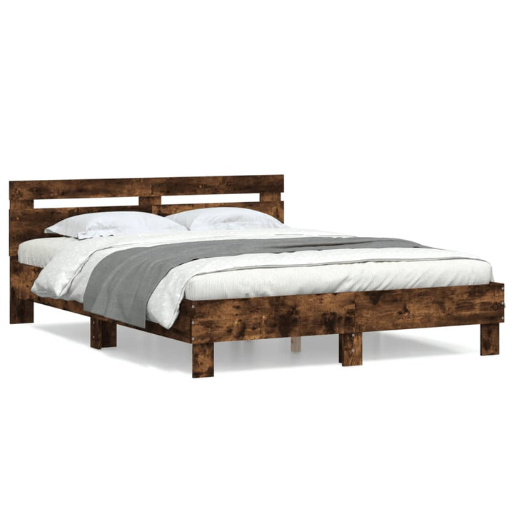sengeramme med sengegavl 140x200 cm konstrueret træ røget eg