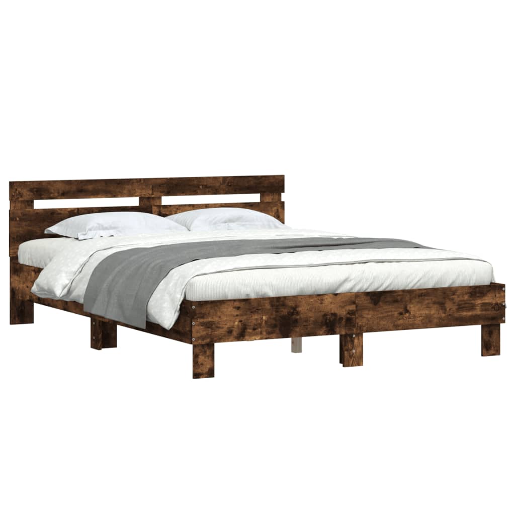 sengeramme med sengegavl 140x200 cm konstrueret træ røget eg