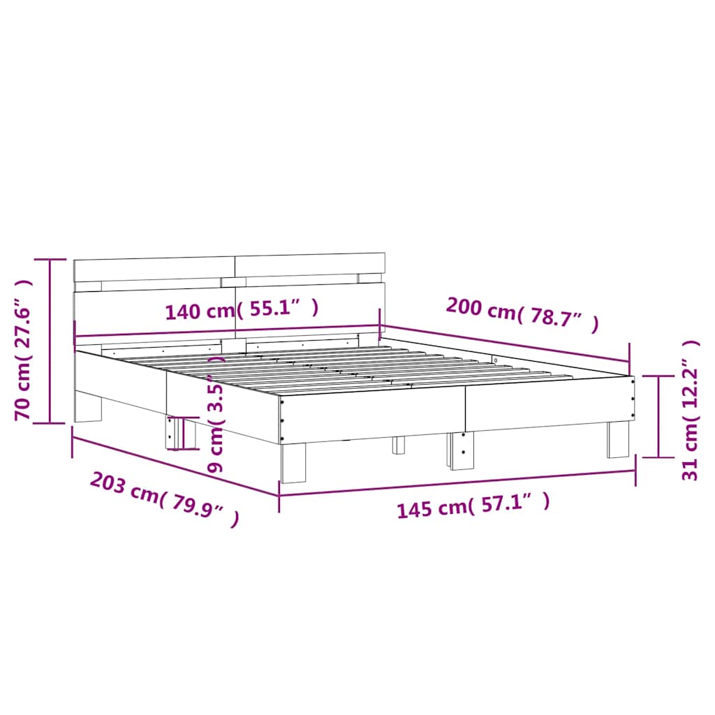 sengeramme med sengegavl 140x200 cm konstrueret træ røget eg