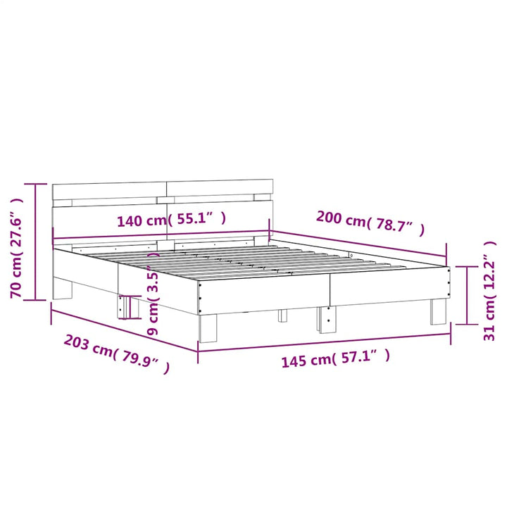 sengeramme med sengegavl 140x200 cm konstrueret træ røget eg