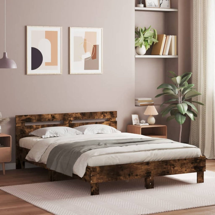 sengeramme med sengegavl 140x200 cm konstrueret træ røget eg