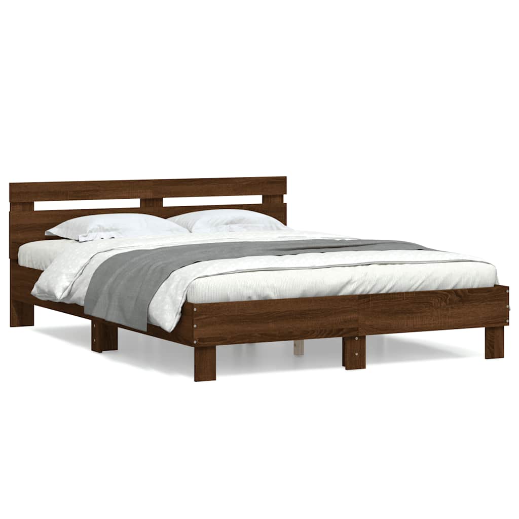 sengeramme med sengegavl 140x200 cm konstrueret træ brunt eg