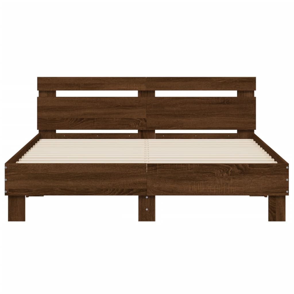 sengeramme med sengegavl 140x200 cm konstrueret træ brunt eg