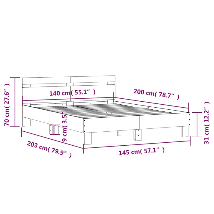 sengeramme med sengegavl 140x200 cm konstrueret træ brunt eg