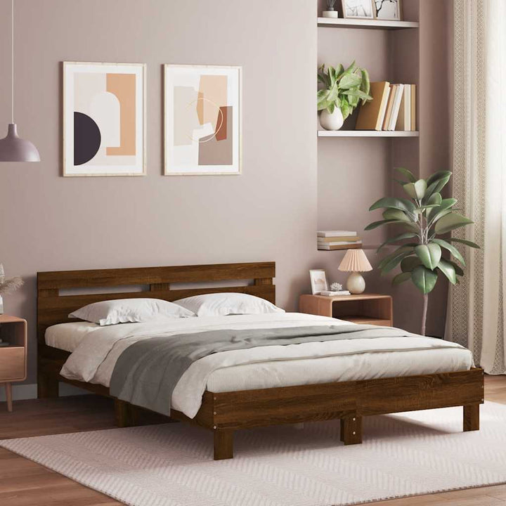 sengeramme med sengegavl 140x200 cm konstrueret træ brunt eg