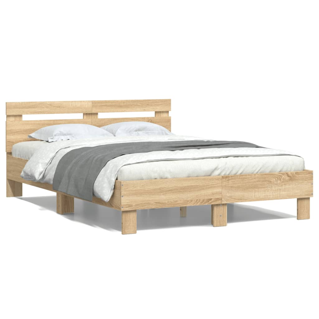 sengeramme med sengegavl 120x200 cm konstrueret træ sonoma-eg