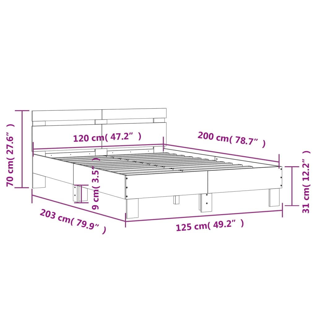 sengeramme med sengegavl 120x200 cm konstrueret træ sonoma-eg