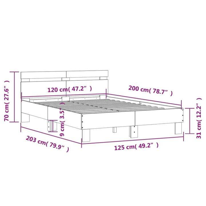 sengeramme med sengegavl 120x200 cm konstrueret træ sonoma-eg