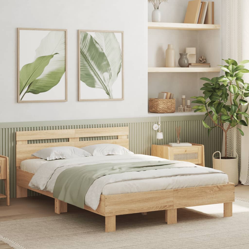 sengeramme med sengegavl 120x200 cm konstrueret træ sonoma-eg