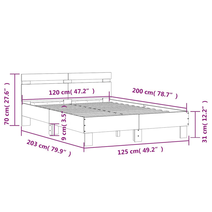 sengeramme med sengegavl 120x200 cm konstrueret træ betongrå