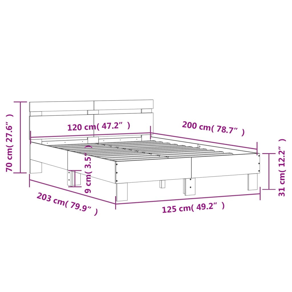 sengeramme med sengegavl 120x200 cm konstrueret træ røget eg