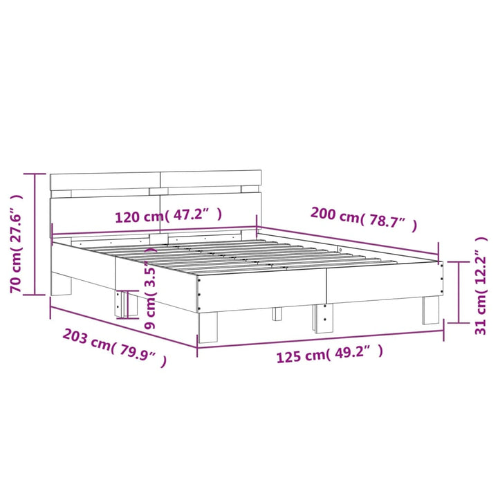 sengeramme med sengegavl 120x200 cm konstrueret træ grå sonoma