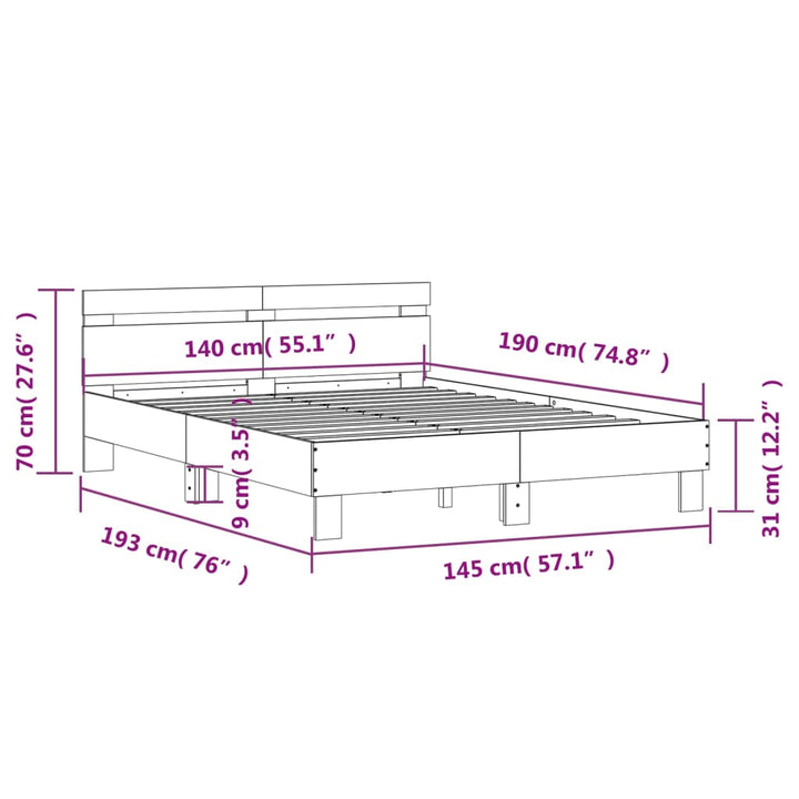 sengeramme med sengegavl 140x190 cm konstrueret træ hvid