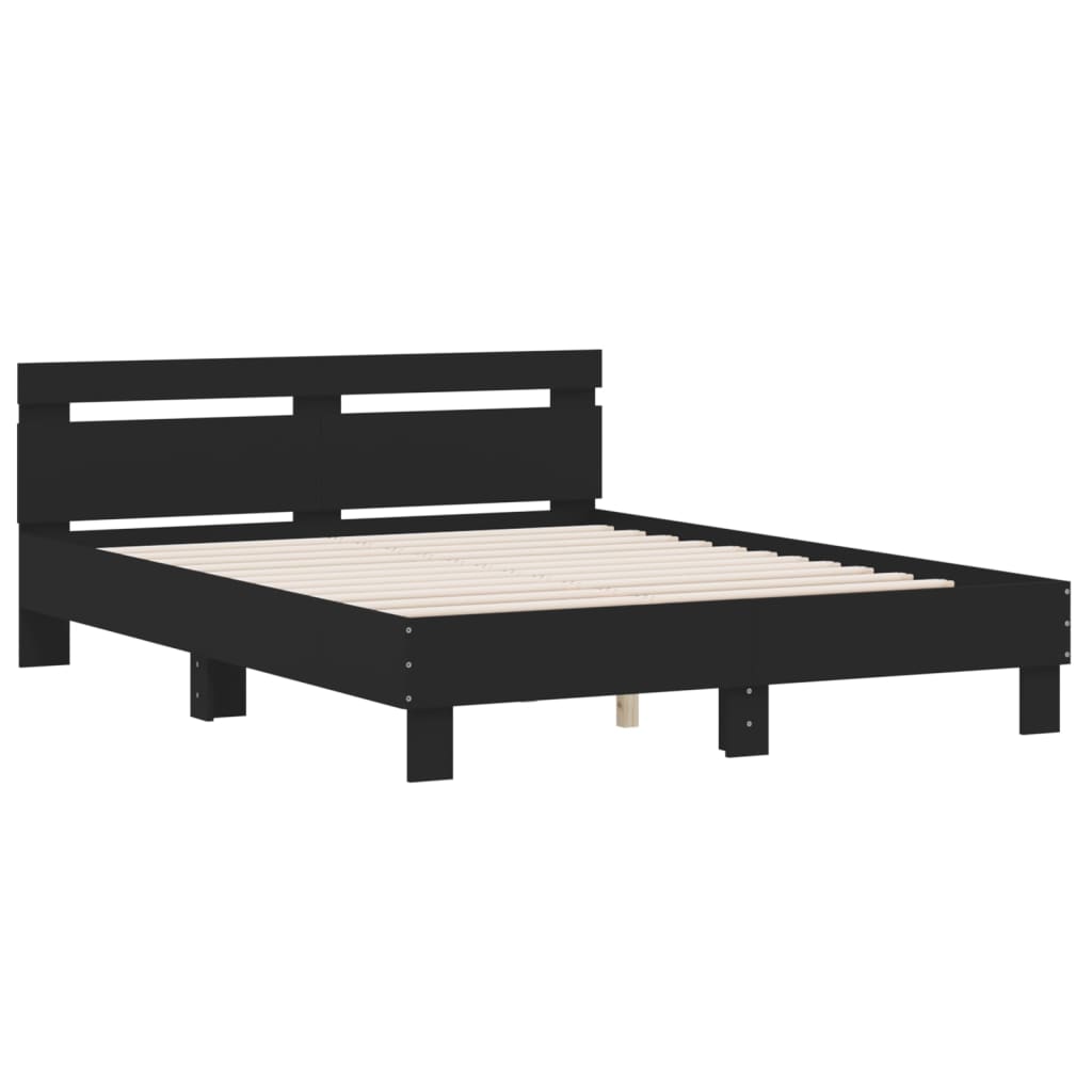 sengeramme med sengegavl 140x190 cm konstrueret træ sort