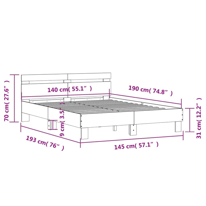 sengeramme med sengegavl 140x190 cm konstrueret træ sort
