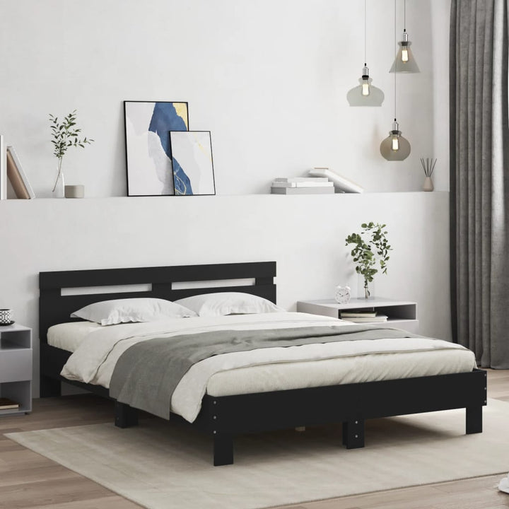 sengeramme med sengegavl 140x190 cm konstrueret træ sort