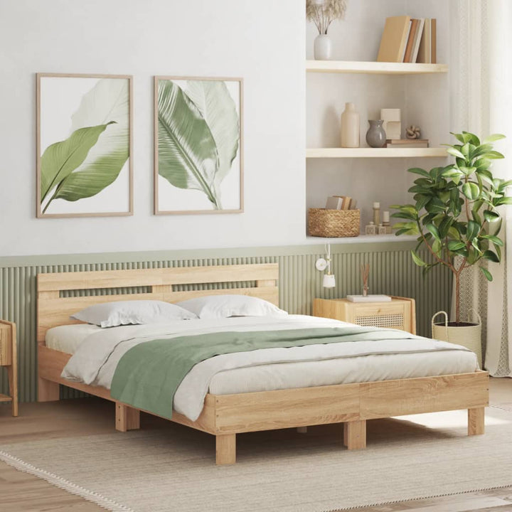 sengeramme med sengegavl 140x190 cm konstrueret træ sonoma-eg